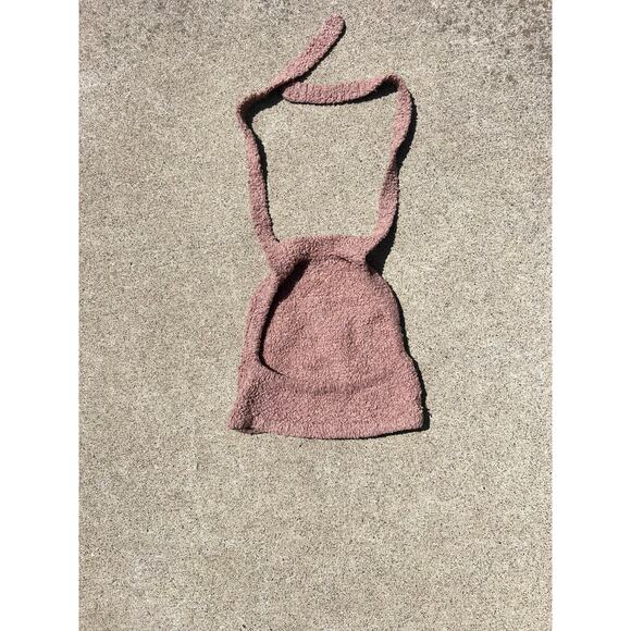 SKIMS Top Women Size S/M Rose Clay Fuzzy Teddy Halter Neck Crop Tank Tie Straps - Picture 4 of 4